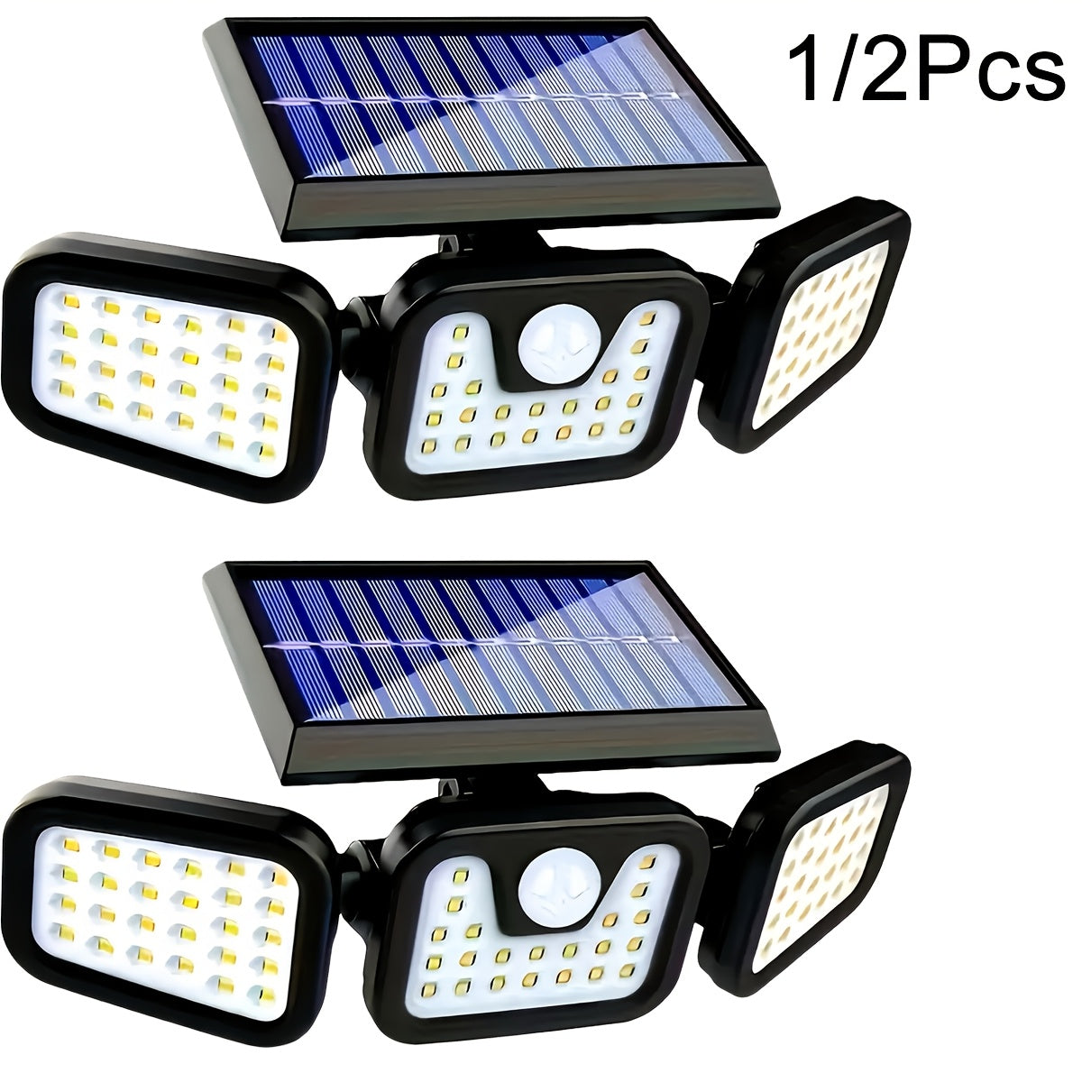 (1/2 Pack) Solar Outdoor Three-Head Sensor Wall Light, Solar Fence Light, [74 Leds/3 Modes] 270° Wide-Angle Lighting, IP65 Outdoor Light, Suitable for Garden, Courtyard, Street, Garage, Terrace And Porch Lighting