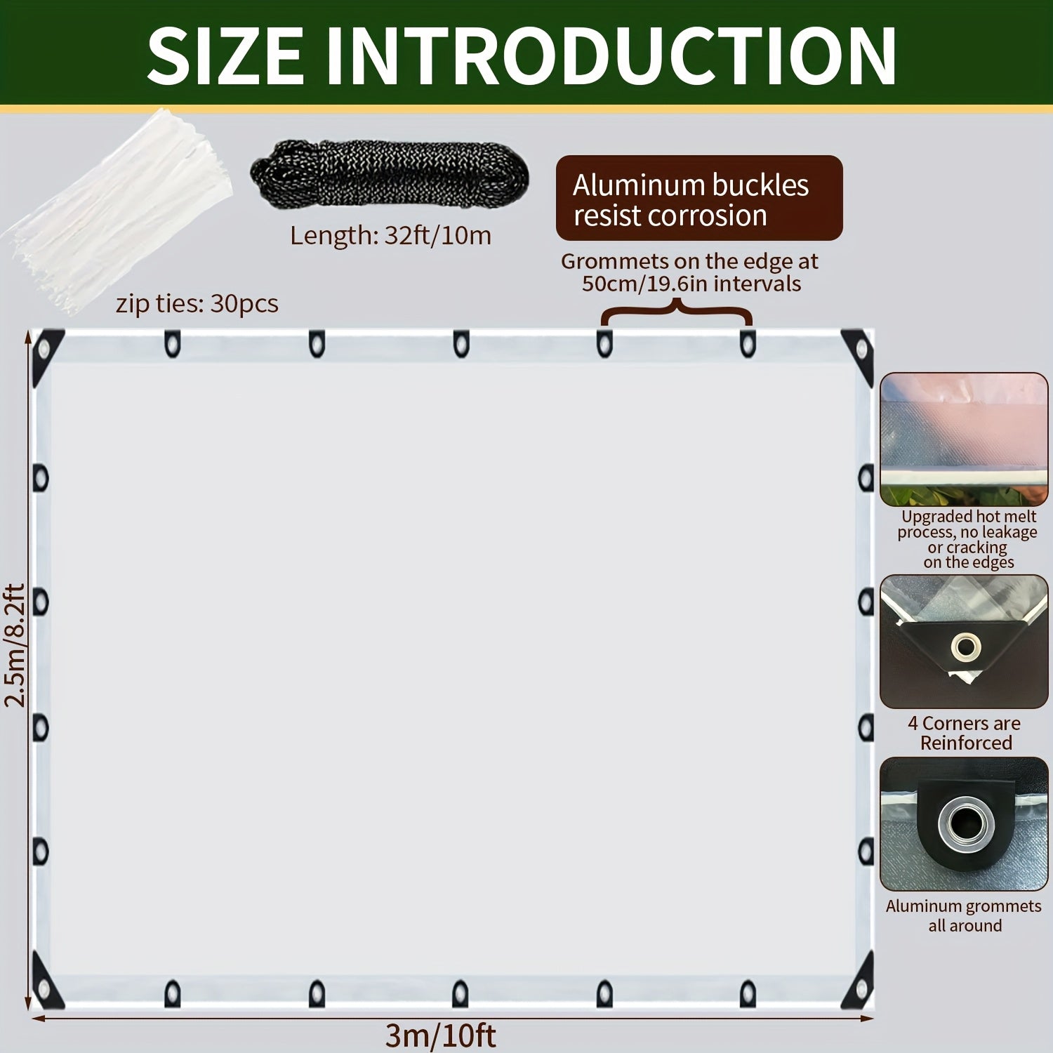 Heavy Duty Waterproof Tarp Cover – Snow & Wind Resistant, Hot Melt Reinforced Edges, Tear-Proof, Multiple Sizes for Garden Fence, Patio, Vehicle, Chicken Enclosure & Outdoor Protection | Canada