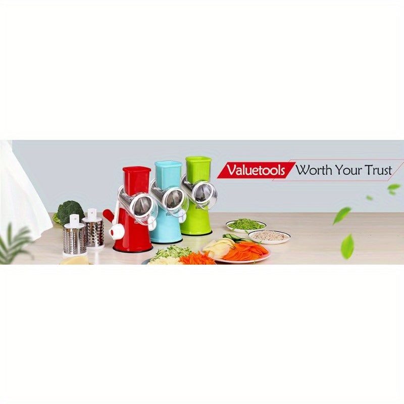 Rotary Cheese Planer Hand Crank Cheese Shredder Fresh Cheese, Vegetables, Nuts, Non-slip Suction Base, Free Cleaning Brush Three Blades, Red