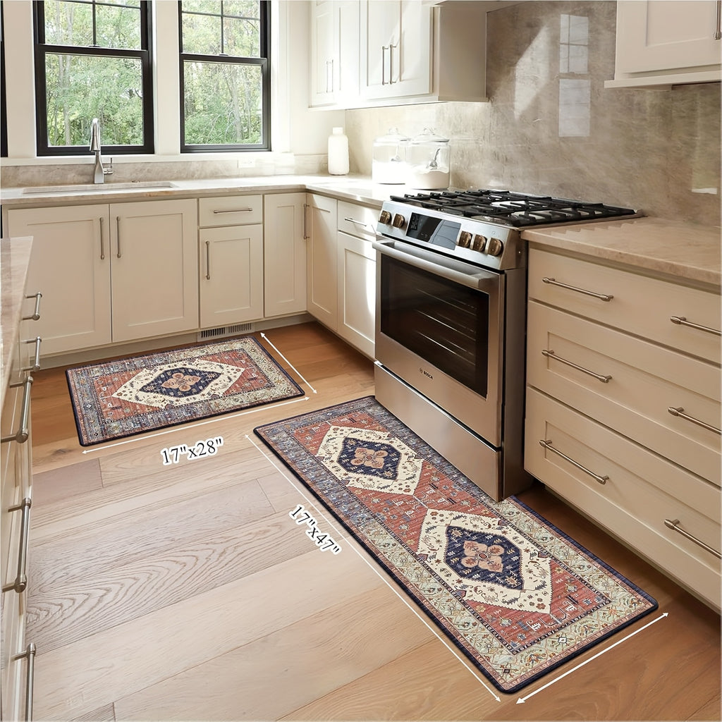 2pcs Floor Mat Suitable & Dining Room - Non-Slip High Quality PVC Foam Cushioned Rugs with Backing, Quick-Dry Easy Clean Runner Mat, Suitable for Farmhouse, Modern Home Decor, Comfort Standing Mat for Floors