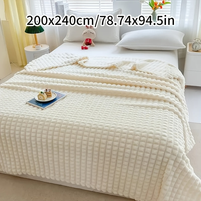 Solid Colour Plush Throw Blanket – Soft Warm Sofa Blanket for Naps, Office, Camping & Pets | All-Season Bedspread Gift Blanket | White Khaki Grey | Multiple Sizes