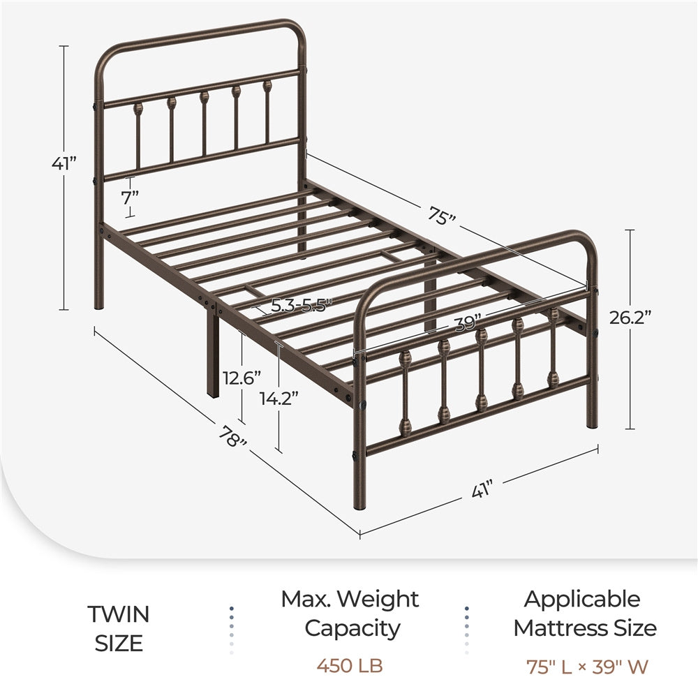 ALDEN DESIGN Bed Frame, Classic Iron Platform Bed with High Headboard and Footboard, Slatted Bed Base, Mattress Foundation, Farmhouse Platform Bed, Strong Metal-Framed Bed with Storage, Black/White, Twin/Full/Queen Size