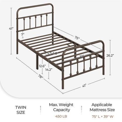 Farmhouse Iron Platform Bed Frame High Headboard Footboard Slatted Base 800 lb No Box Spring Underbed Storage - ALDEN DESIGN Classic Bed, Black White, Twin Full Queen, Canada