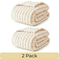 Faux Fur Rabbit Blanket Set of 2 – 260GSM Striped Luxury Plush Throw, OEKO-TEX Certified, Machine Washable, Cozy Sofa & Bed Blanket for Women & Men, Multiple Colours