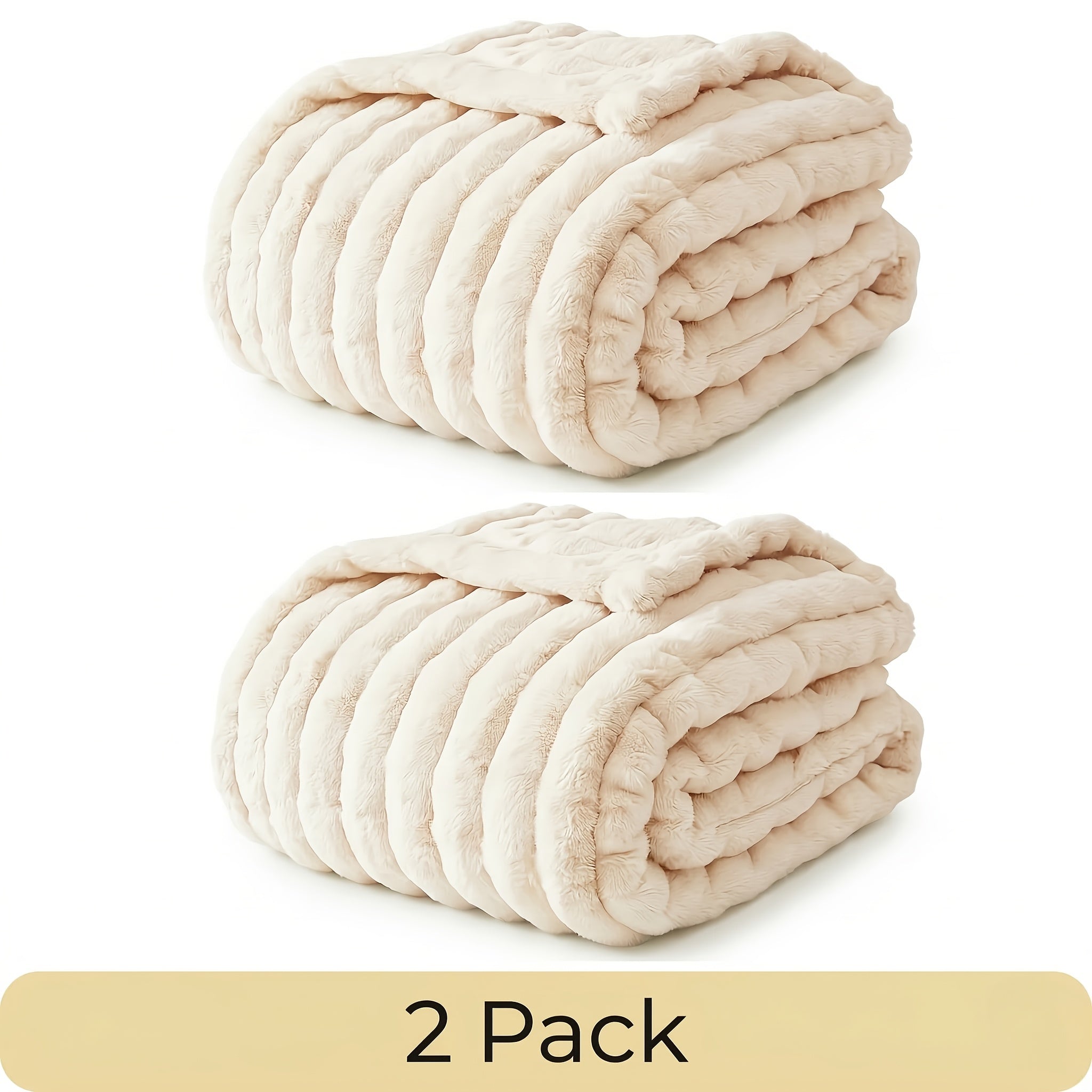 Faux Fur Rabbit Blanket Set of 2 – 260GSM Striped Luxury Plush Throw, OEKO-TEX Certified, Machine Washable, Cozy Sofa & Bed Blanket for Women & Men, Multiple Colours