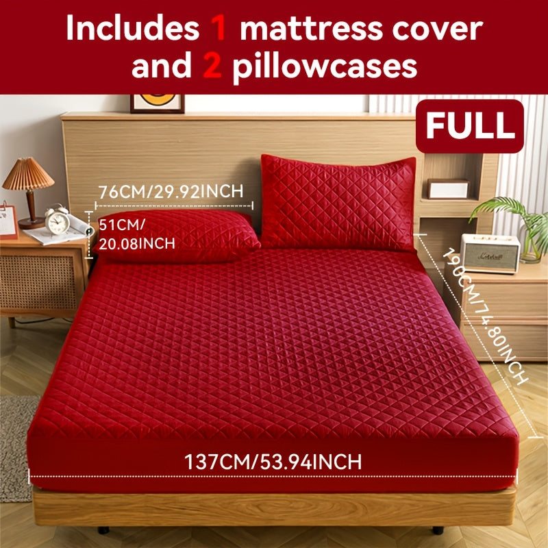 Waterproof Mattress Protector with Embossed Design – Non-Slip Thickened Cover, 21" Deep Pocket, Optional Pillowcase, Twin Full Queen King, 19 Colours