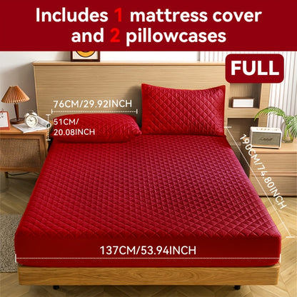 Waterproof Mattress Protector with Embossed Design – Non-Slip Thickened Cover, 21" Deep Pocket, Optional Pillowcase, Twin Full Queen King, 19 Colours