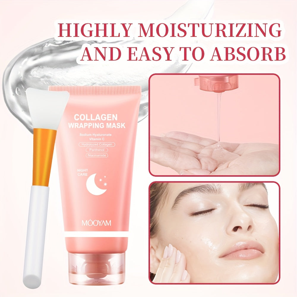 Nighttime Collagen Mask with a Brush for Improved Elasticity And Hydration, Featuring Hydrolyzed Collagen, Niacinamide, Sodium Hyaluronate, And Vitamin C - Formulated for Korean Skincare, 2.71 Ounces