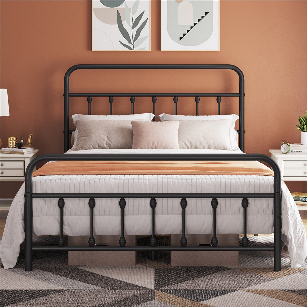 Farmhouse Iron Platform Bed Frame High Headboard Footboard Slatted Base 800 lb No Box Spring Underbed Storage - ALDEN DESIGN Classic Bed, Black White, Twin Full Queen, Canada
