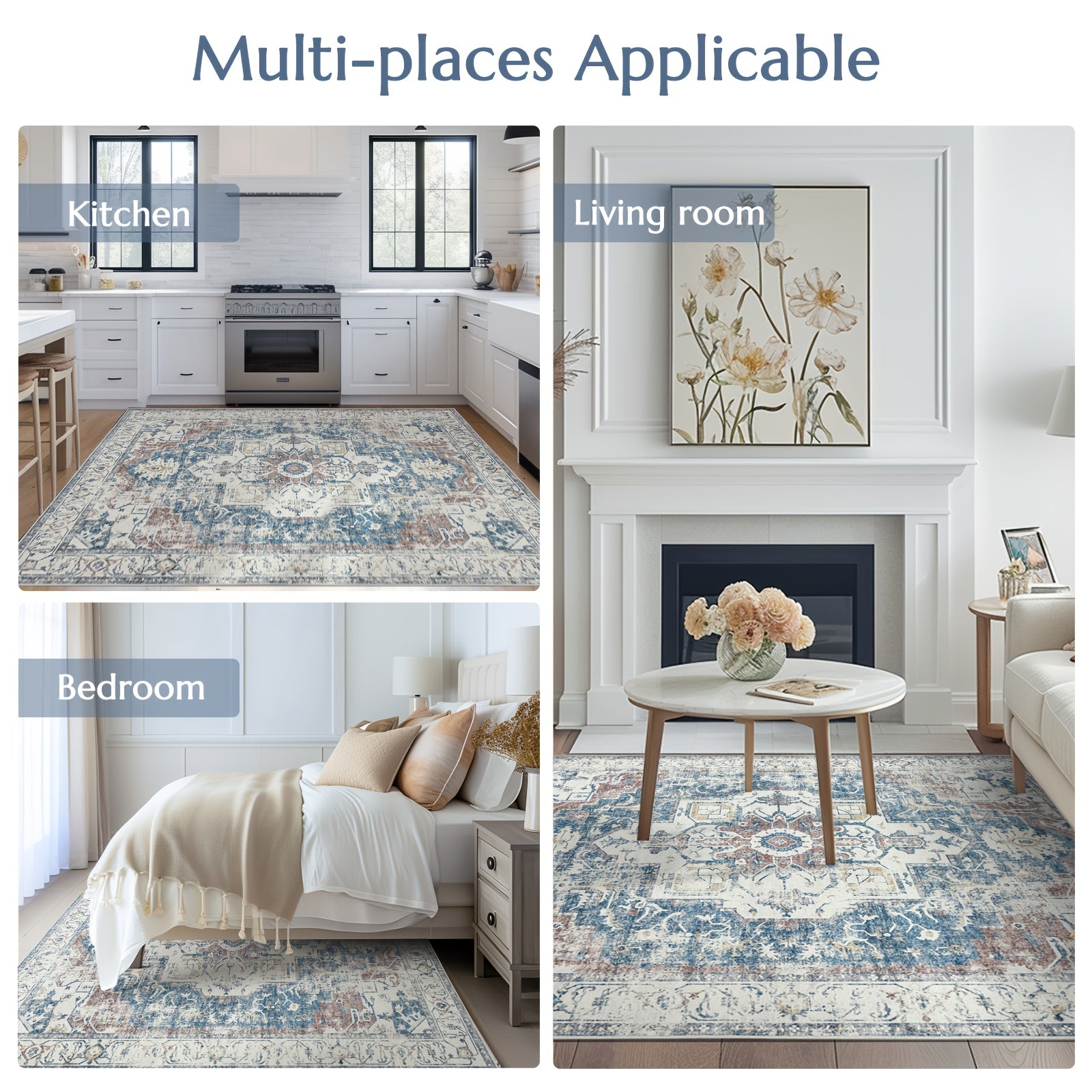 JINCHAN 8x10 Washable Vintage Floral Area Rug – Boho Retro Thin Accent Carpet for Living Room, Bedroom, Kitchen & Farmhouse, Multiple Colours | ShopVora CA