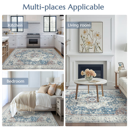 JINCHAN 8x10 Washable Vintage Floral Area Rug – Boho Retro Thin Accent Carpet for Living Room, Bedroom, Kitchen & Farmhouse, Multiple Colours | ShopVora CA
