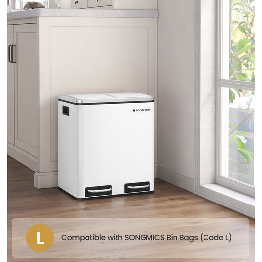 Garbage Can, 2 x 4 Gallon (2 x 15 L) Trash Can, Recycle Bin with Soft-Close Lids, Pedals, and Inner Buckets for Kitchen, Stainless Steel, Silver
