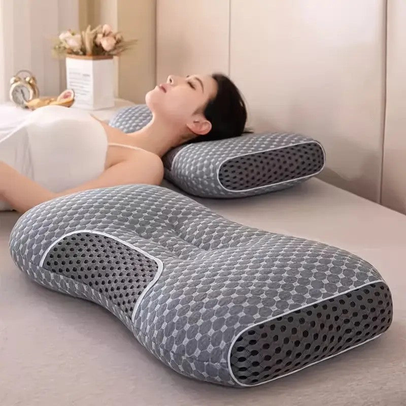 1pc/2pcs Knitted Ergonomic Pillow, 9-Hour Rest 1100G Filling Upgraded Version, for Comfortable Sleeping and Massage, Hypoallergenic Removable Washable Cover, Moisture Absorption Breathable, Household Bedroom Decorative Cushion, All-Season White Neck Comfo