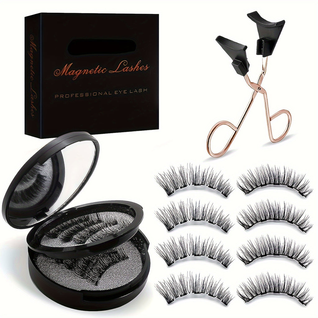 Local Repository Magnetic Eyelashes - 4/8 Pairs Magnetic False Eyelashes Set, Glue-Free, Black/Pink Options with Applicator, Reusable & Waterproof Cat Eye Style, Ideal for Daily Wear/Parties/Valentine's Day Gifts, Must-Have for Women's Makeup