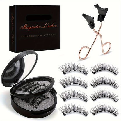 Magnetic Eyelashes Set Glue-Free – 4/8 Pairs Cat Eye False Lashes with Applicator, Reusable & Waterproof, Black & Pink | Daily Wear, Parties & Valentine's Day Gift