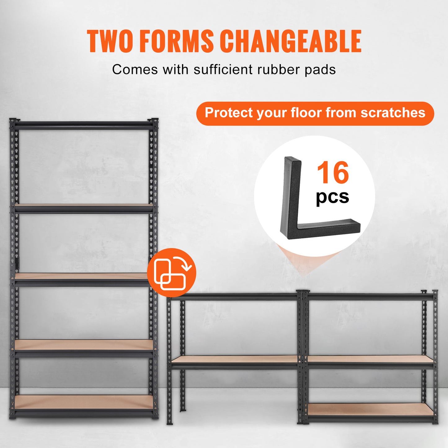 VEVOR 5-Tier Adjustable Storage Shelving Unit 2000 lbs – Heavy Duty Metal Garage Shelves, 2-in-1 Convertible Utility Rack, Rust-Proof SPCC Steel, 30"x12"x60" or 36"x18"x72", for Garage, Pantry, Basement & Laundry