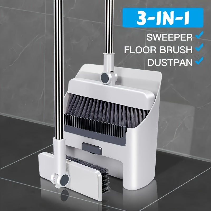 3-in-1 Folding Broom, Dustpan & Floor Brush Set – Soft Bristles, Long Handle, Compact Storage | Efficient Hair-Free Cleaning for Home, Office & Dorm | Space-Saving Cleaning Essential | ShopVora CA