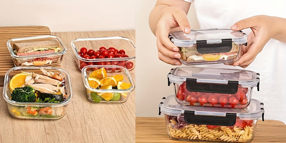 12 Piece Glass Food Storage Containers with Lids - Borosilicate Airtight Meal Prep Containers, Leak-Proof BPA-Free, Microwave Freezer Dishwasher Safe, Stackable Glass Lunch Containers