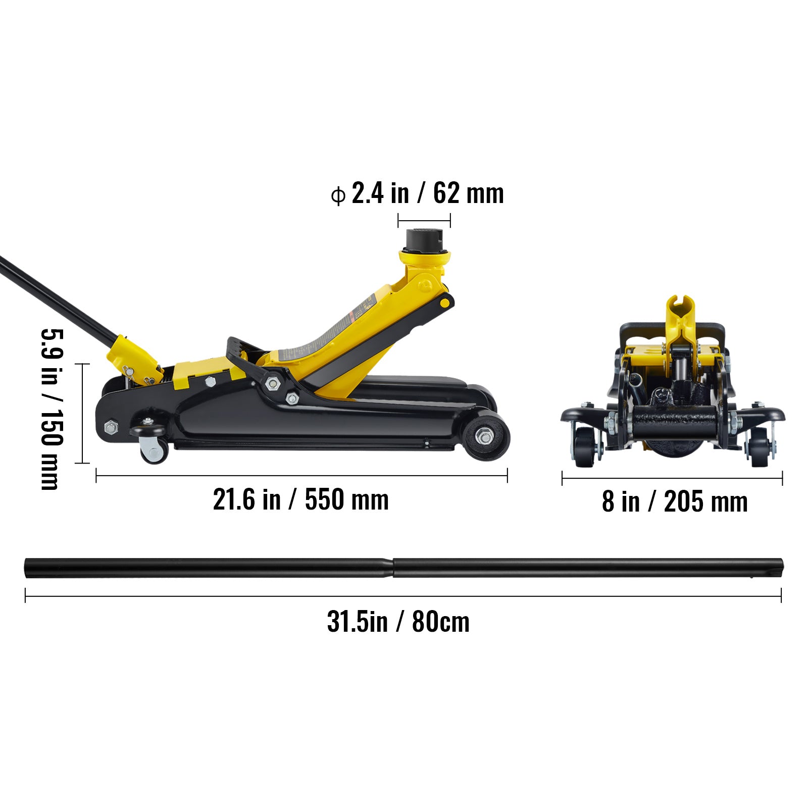 VEVOR Floor Jack, 2.5 Ton Low Profile Floor Jack, Heavy-duty Steel Racing Floor Jack With Single Piston Lift Pump, Floor Jack Lifting Range 3.35"-14.96"