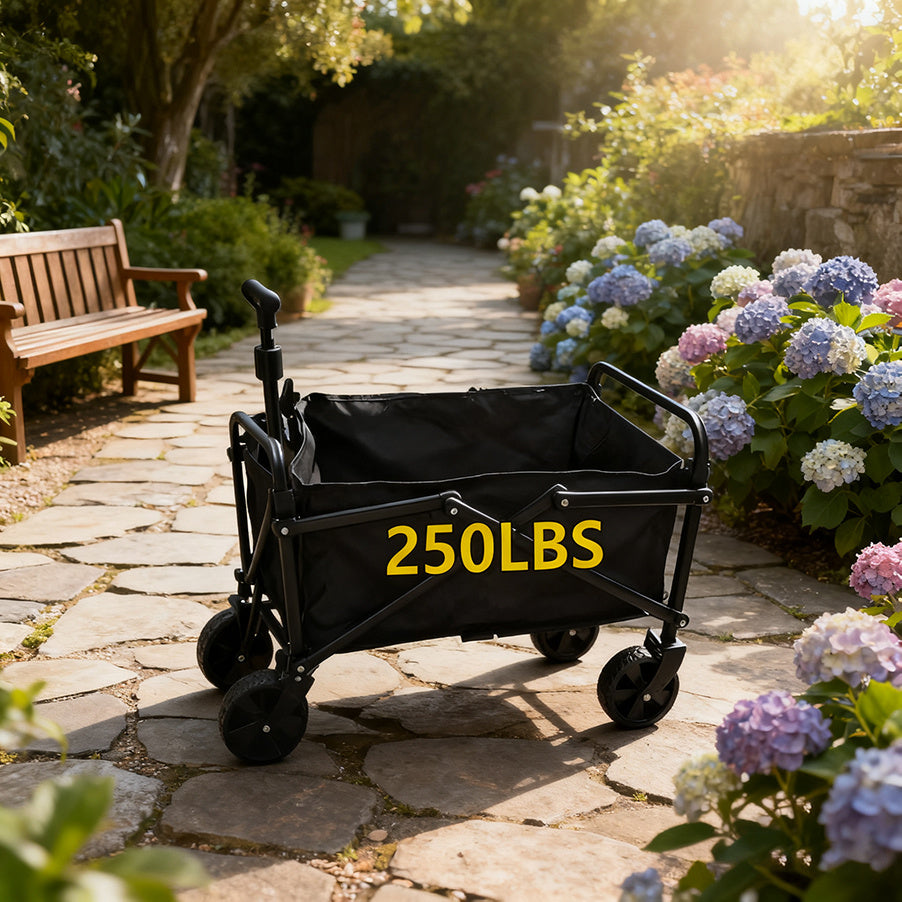 680/330/250LBS All Terrain Heavy Duty Folding Cart, Large Capacity Camper Suitable for Yard Shopping/ Sports/ Outdoor/ Gardening Equipment Handling, Black Multifunctional Utility Cart