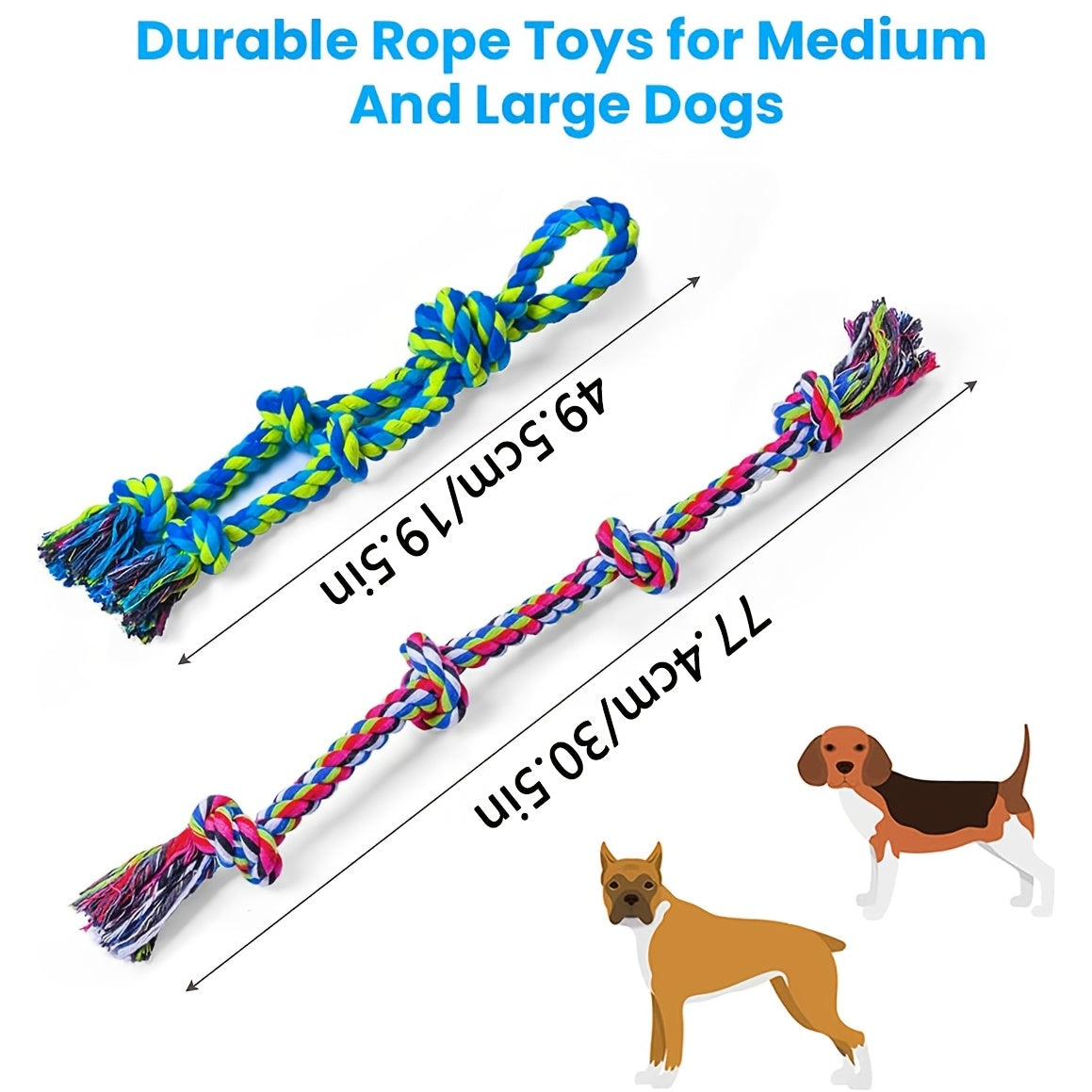2pcs Heavy Duty Dog Rope Toys Suitable for Large & Medium Dogs - Indestructible Chew Proof Rope, Tug-of-War Toy for Aggressive Chewers, Tough Dog Chew Toys for Large Breed Puppies & Dogs, Wear-Resistant Rope for Teething