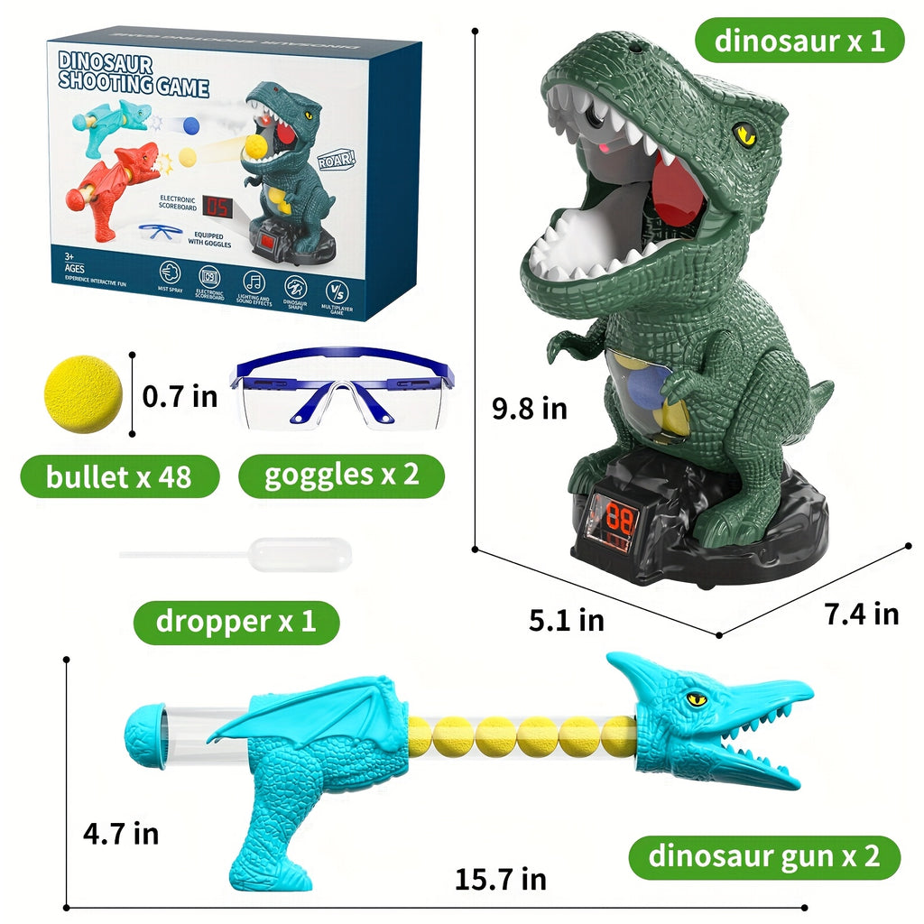 Dinosaur Shooting Game Toy with 48 Bullets Googles & 2 Launchers, Movable Dino Shooting Toy with Sound Light & Spray Boys Toys for 3 Ages And Up