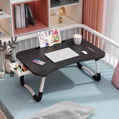 Laptop Bed Desk Set 2-Piece – Extra-Large Foldable Lap Tray Table with Cup Holder & Storage Drawer, Includes Cleaning Cloth, Adjustable Height, for Bed Sofa Floor – Walnut, Black, Pink & White