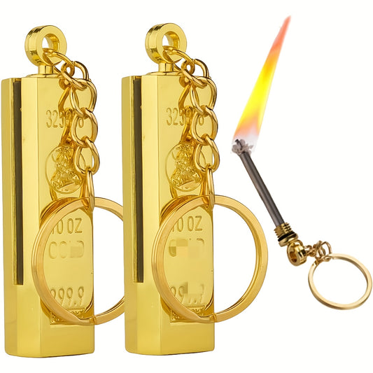 2pcs Golden Brick Shape, Ten Thousand Times Matching Kerosene Igniter, Metal Match Emergency Survival Camping Igniter, /key Chain Portable Waterproof Holiday Birthday Gift Choose Thanksgiving Gift (no Kerosene)