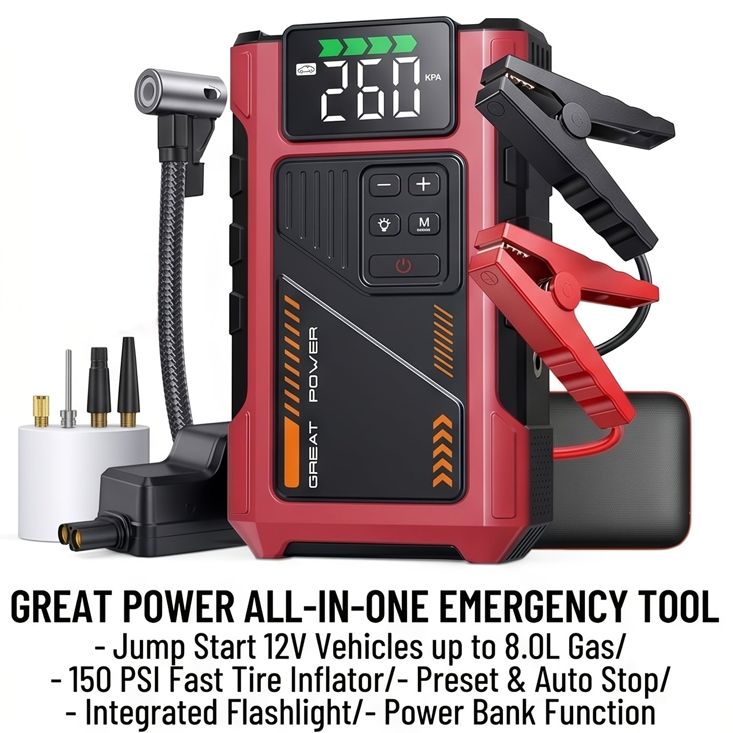 7000A Car Portable Wireless Car Air Compressor, Jump Starter With AirCompressor, Battery Jump StarterPortable Peak, Car Battery Charger Portable For12V(2.11gal Gas/1.72 gal Diesel) UsB Input/output, LED Emergency, Car Accessories Too