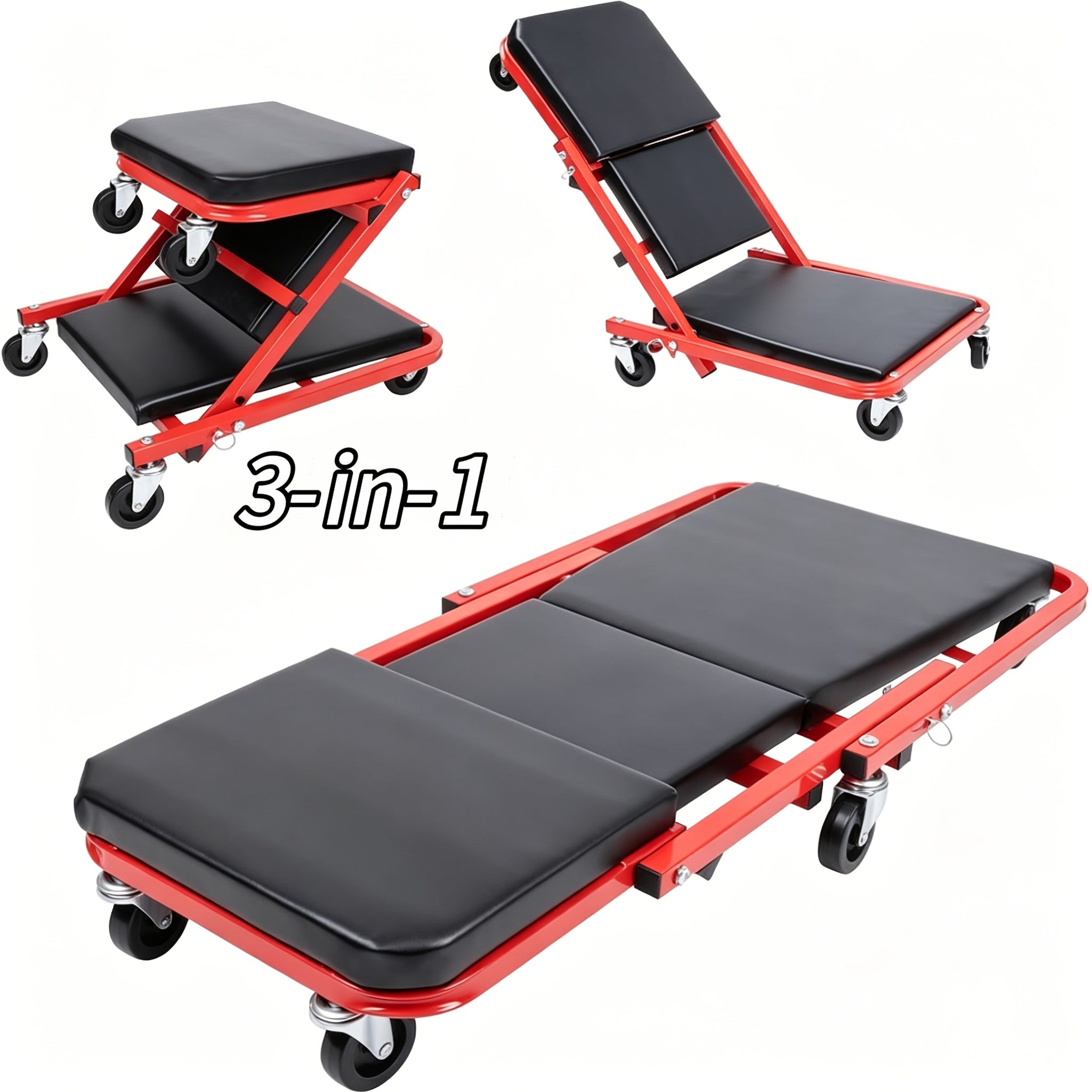 Mechanic Creeper Seat with Rolling Tool Tray – Adjustable Folding Garage Chair, 36" Z-Track, Heavy-Duty Wheels, Padded Seat – Auto Repair Stool for Workshop, Home Garage Canada