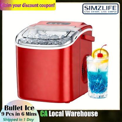 Portable Countertop Ice Maker 26 lbs/24Hr – Makes 9 Ice Cubes in 6 Minutes, Self-Cleaning with Carrying Handle, Ice Basket & Scoop Included, for Kitchen, Camping & RV