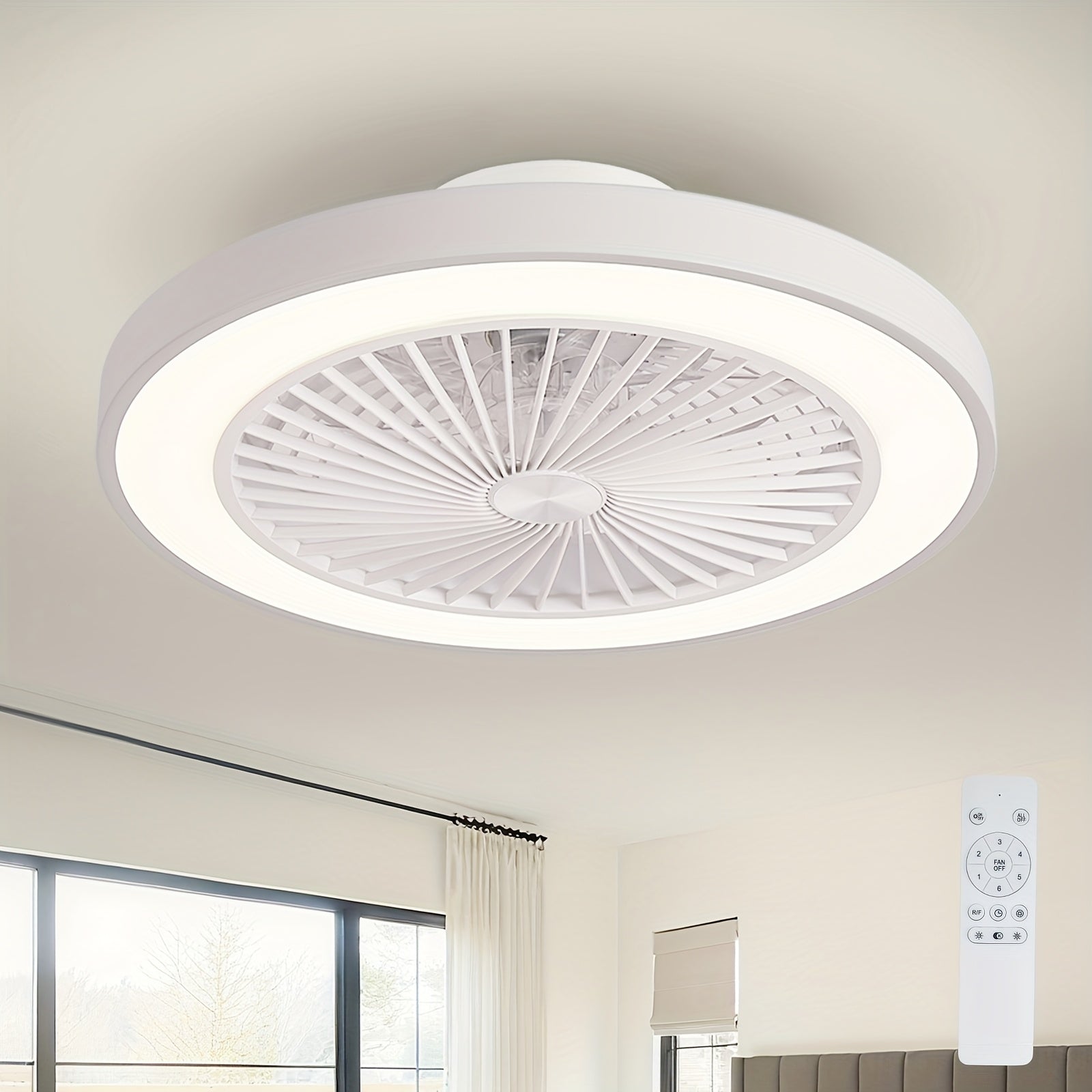 20-Inch Modern LED Ceiling Fan Embedded Mount – Reversible Airflow, Adjustable 3000K-6500K Light, Enhanced Circulation for Office Study Bedroom Indoor Spaces | Canada