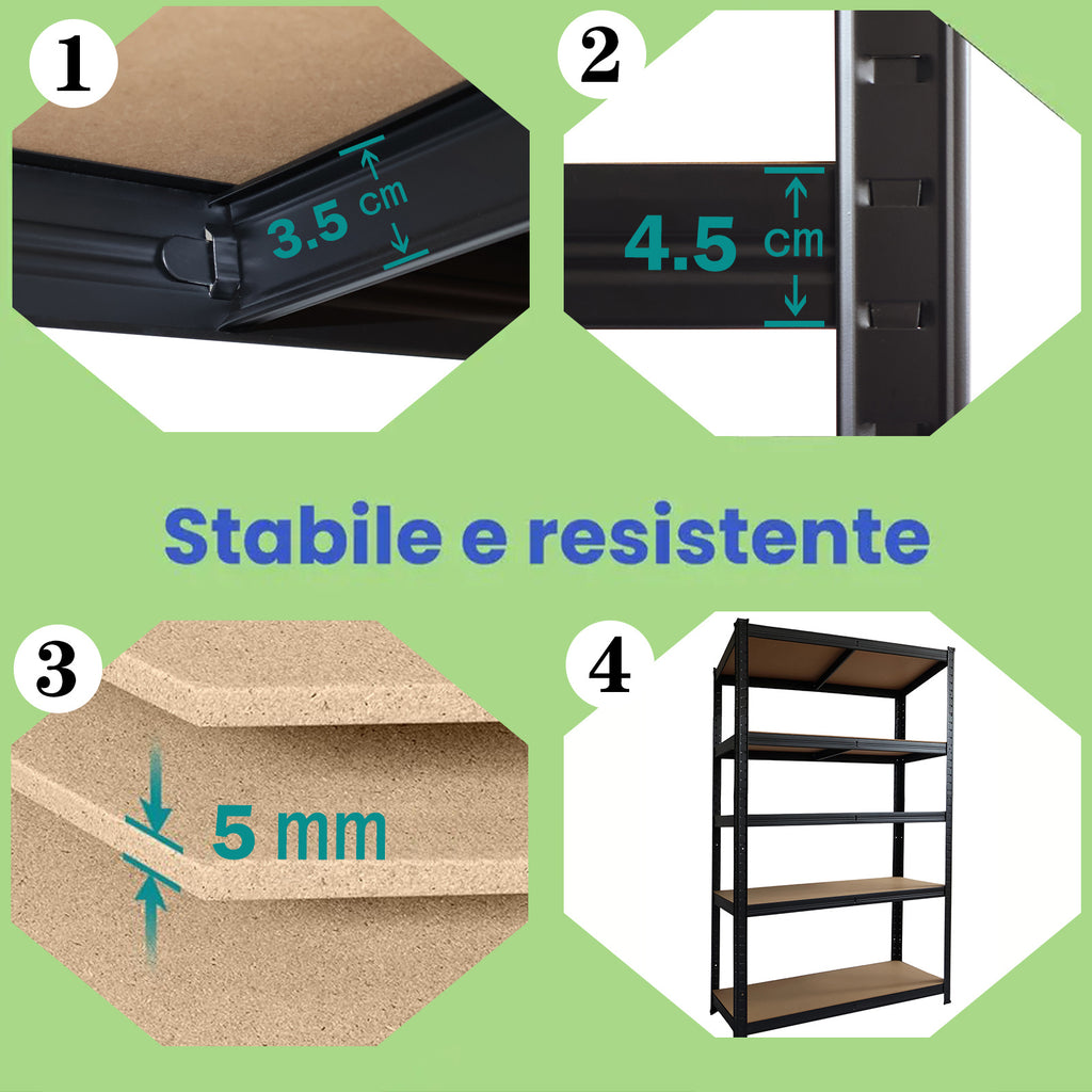 1PC Heavy Duty Storage Shelves, 5-Tier Industrial Shelving Unit with 2200 lbs Capacity, Adjustable Metal Utility Rack, Freestanding Garage Shelving for Organization, Easy Assembly, Wide Use for Warehouse, Kitchen Pantry, Basement, Laundry Room, Closet, Ba