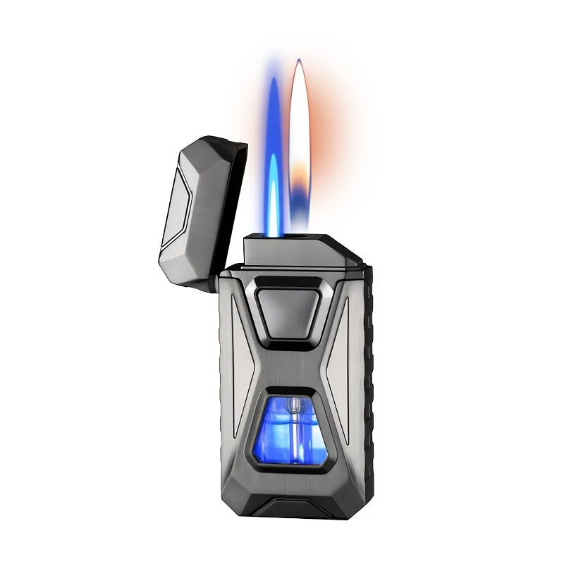 Voice-Controlled Windproof Butane Lighter with Dual Flame Modes, USB Rechargeable, Adjustable Airflow, Knocking Ignition - Ideal for Outdoor BBQ, DIY, Baking, Kitchen Use - Includes Gift Box (No Butane)