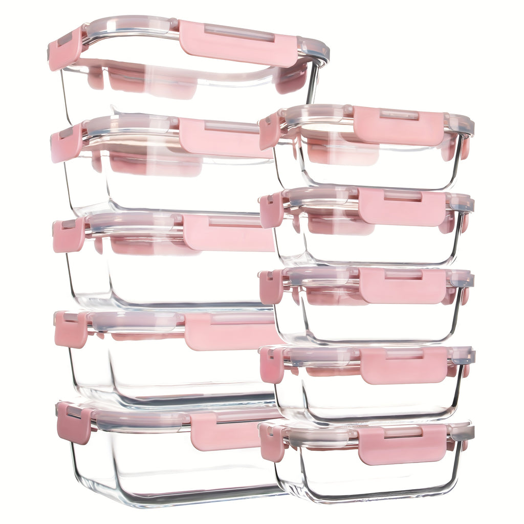 10/12 Pack (10/12containers+10/12lids) High Borosilicate Glass Food Storage Containers Set, Glass Food Meal Prep Containers With Leakproof Airtight Lids, Perfect For Lunch, On The Go, Leftover, Kitchen Pantry Organizers And Storage