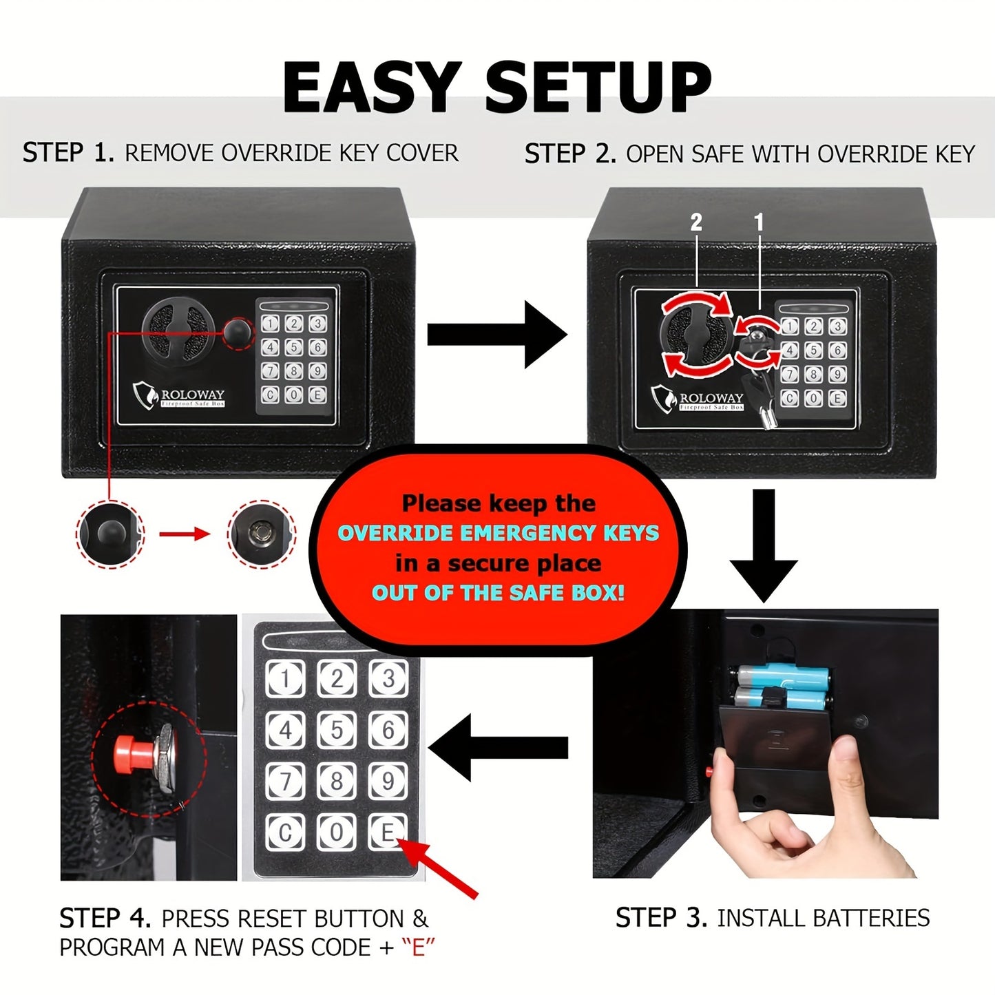 Steel Home Safe Box with Digital Keypad & Fireproof Money Bag – Hidden Security Lock Box for Cash Jewelry Passport, Dual Override Keys, 0.5 to 2.2 Cubic Ft