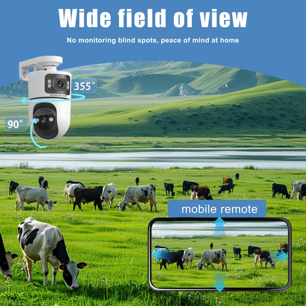 4K PTZ Dual-Lens Outdoor Security Camera with Spotlight Alarm, PIR Motion Detection, Full-Color Night Vision, 2-Way Audio, 360° Pan & Tilt, 24/7 Recording & NVR Compatible — U9 / Built-in Battery