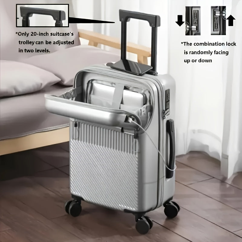20" Multifunctional Suitcase with Cup Holder And USB Port - ABS Material, Spinner Wheels, TSA Lock, Large Capacity, Wet And Dry Separation, Side Hook for Tablet - Ideal for Business Travel And Short Trips, Travel Luggage