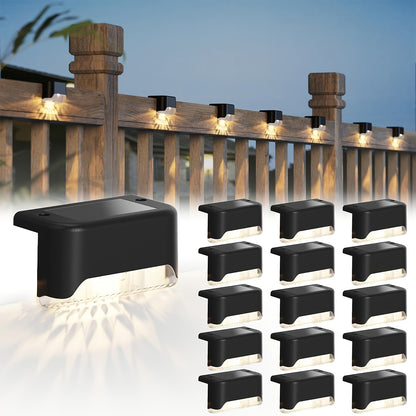 Solar Step Lights Embedded 16-Pack Flush-Mount Deck & Stair Lights with Warm White or Cool White LED – Waterproof Landscape Guide Lights for Outdoor Stairs, Balcony, Courtyard, Villa & Garden Pathway