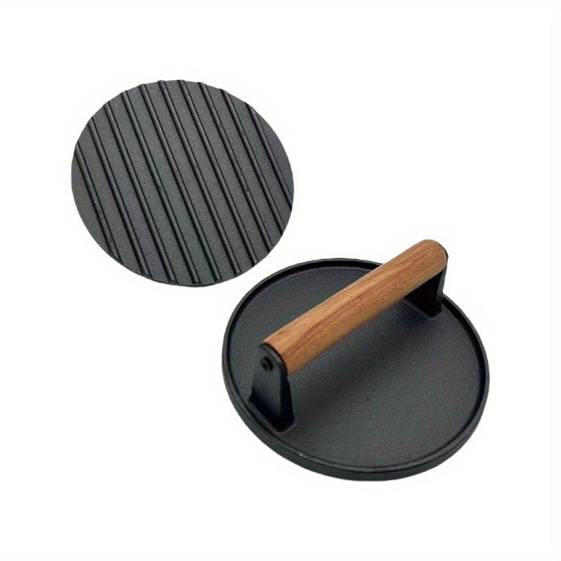 Cast Iron Smash Burger Press Set with Wooden Handle – Rust-Resistant Heavy-Duty Patty Maker, Includes 7" Round & 8.2"x4.3" Rectangle Grill Press for Burgers, Bacon & Sandwiches