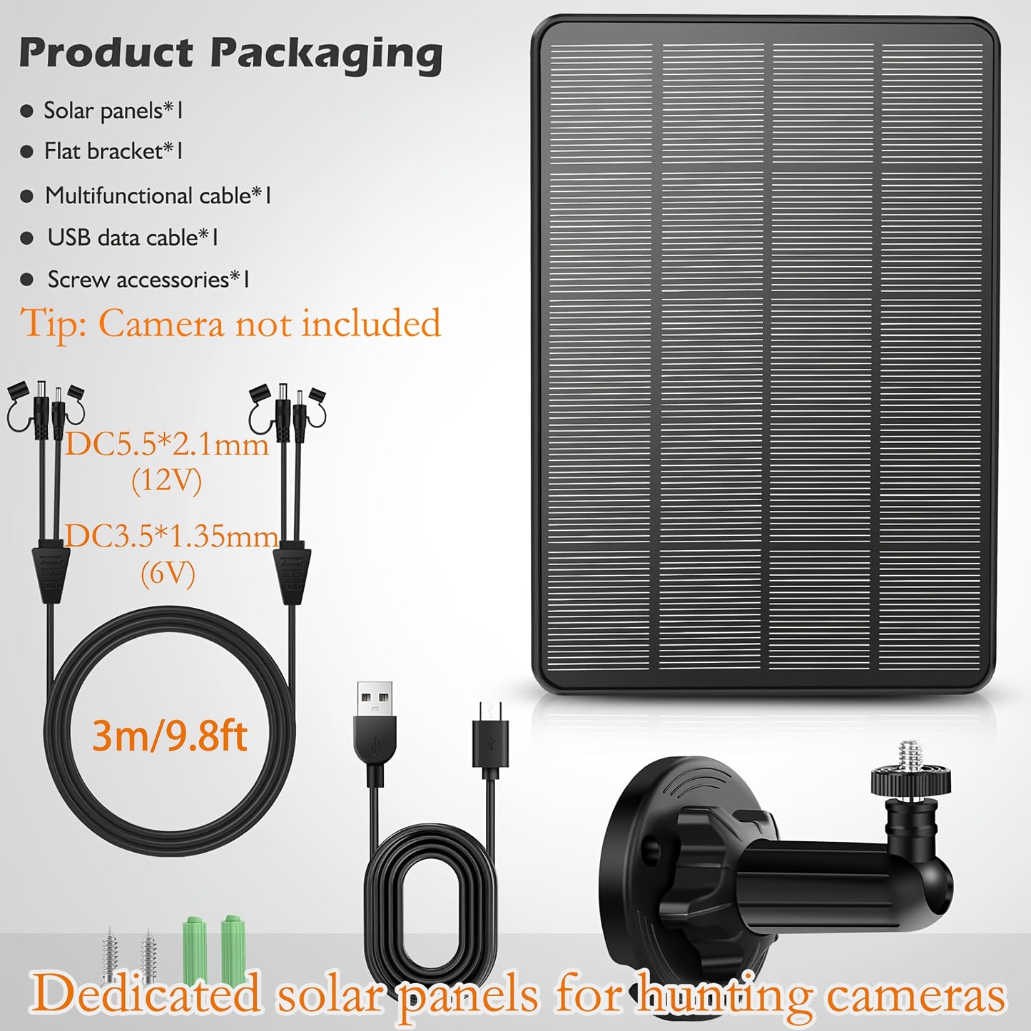 Solar Panel for Trail Cameras 5000mAh Built-In Battery – 12V/1A & 6V/2A Dual Output, Waterproof & Dustproof, Compatible with Hunting Game Cameras & Deer Feeders – ShopVora CA