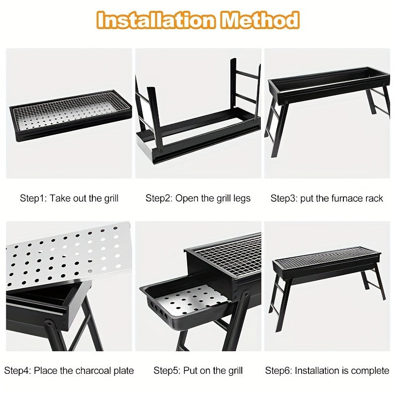 Heavy-Duty Portable Stainless Steel Charcoal Grill with Foldable Legs - Compact BBQ Stove for Camping, Picnic, Backyard | Ideal for Adults, Fast-Ignition Campfire Grill with Carrying Case, Polished Finish, Outdoor Cooking Grill|Foldable Legs Design|Durabl