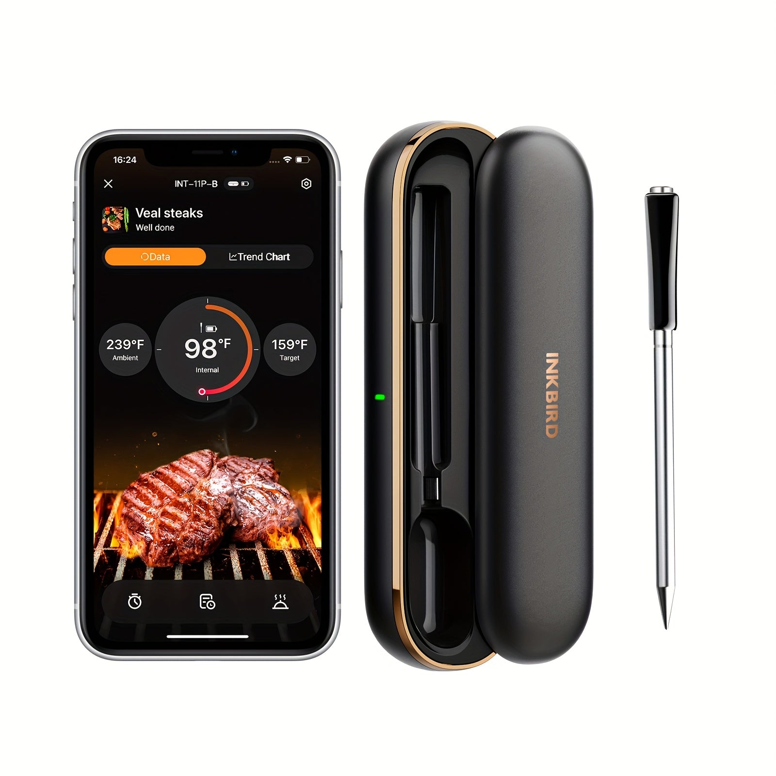 Wireless Meat Thermometer with WiFi & LCD Display, 328ft Range, 28 Meat Presets & Temperature Alarm – Smart BBQ Thermometer with Probe for Grill Smoker Oven Rotisserie | Black & White | ShopVora CA