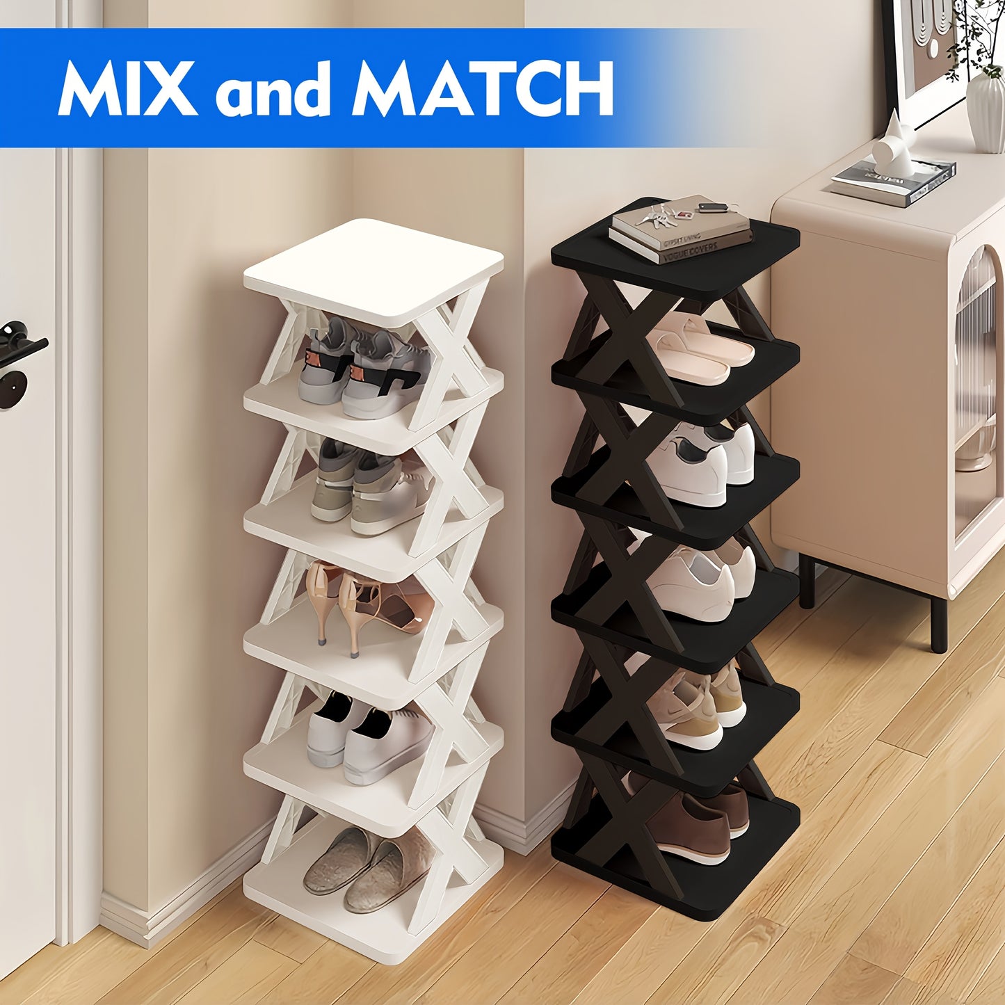 Narrow Shoe Rack 6-9 Tiers Adjustable for Entryway, Hallway & Closet – Space-Saving Foyer Shoe Organizer Holds 9+ Pairs, Multi-Color Options Black White Gray Blue Green, Bedroom & Living Room Storage