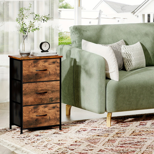 EUNOS Nightstand, 3 Drawer Dresser for Bedroom, Bedside Table Night Stand End Table with Fabric Bins for Bedroom Closet Dorm, Storage Drawer Units