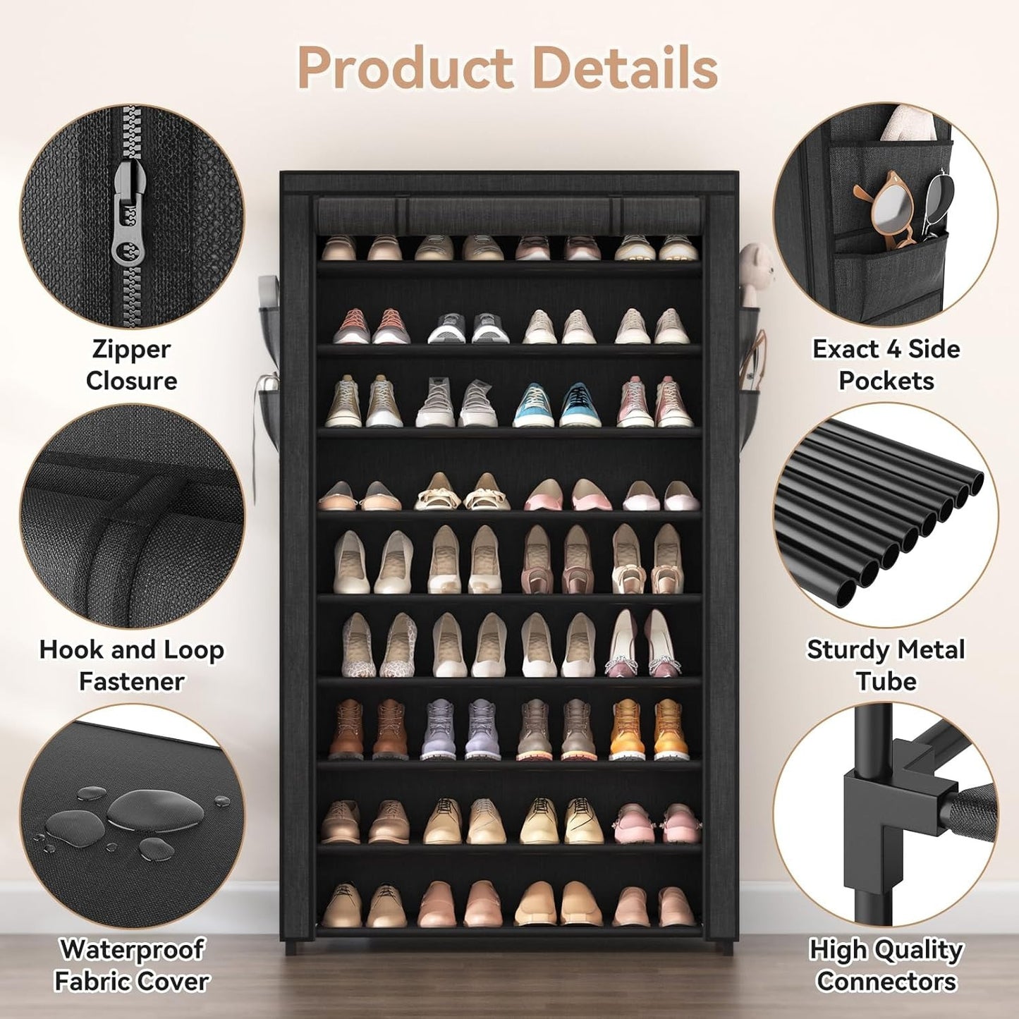 10-Tier Covered Shoe Rack Organizer 40-50 Pairs – Large Capacity Vertical Shoe Shelf with Cover for Closet Entryway Dorm Bedroom Canada