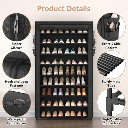 10-Tier Covered Shoe Rack Organizer 40-50 Pairs – Large Capacity Vertical Shoe Shelf with Cover for Closet Entryway Dorm Bedroom Canada