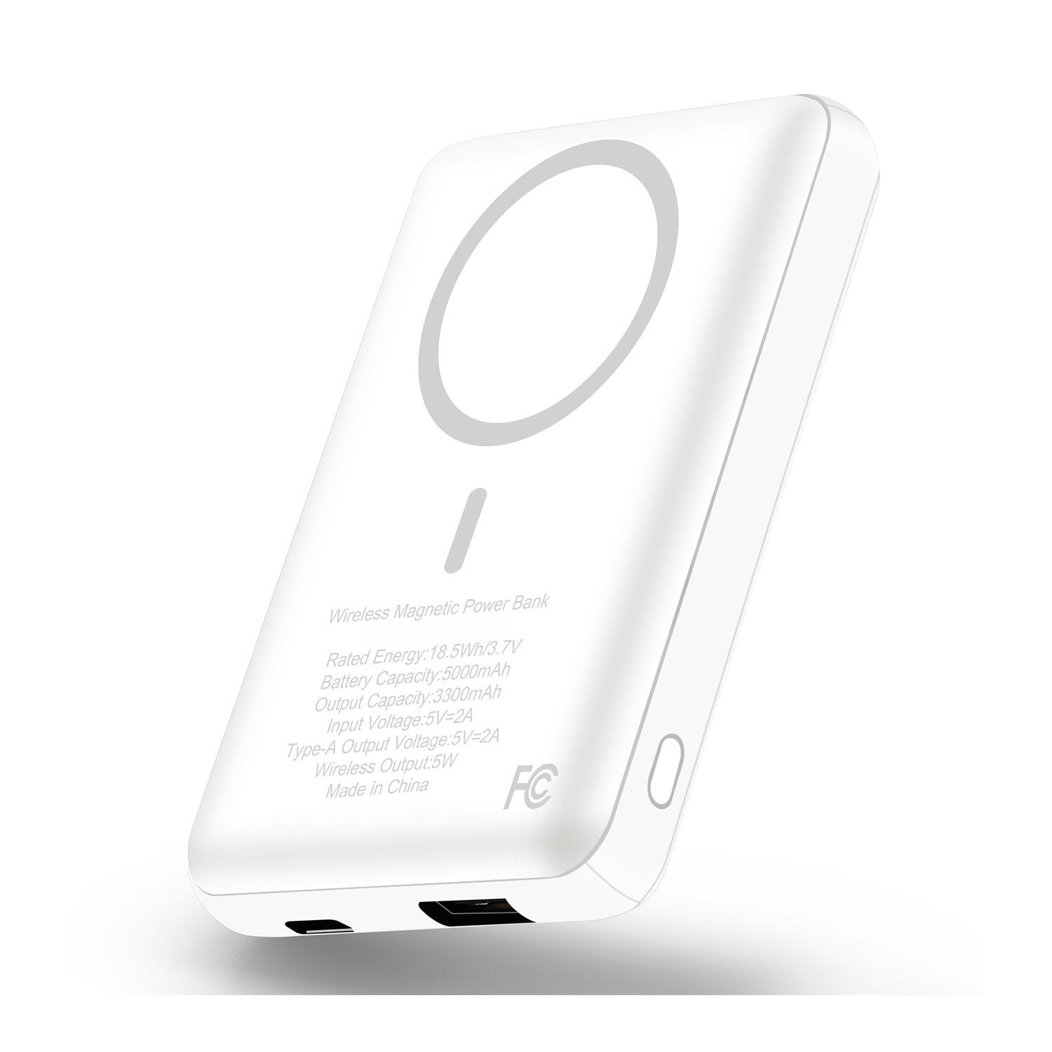 Mini magnetic wireless charging mobile power, 5000mAh portable pack with USB-C input and output, suitable for 15/ 16, Android and other devices