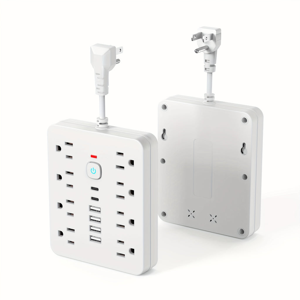 14-in-1 Power Strip Wall Mount – 8 Spacious AC Outlets, 6 USB Ports (2 USB-C), Overload Protection, One-Touch Master Switch, Extension Cord for Home Office & Den