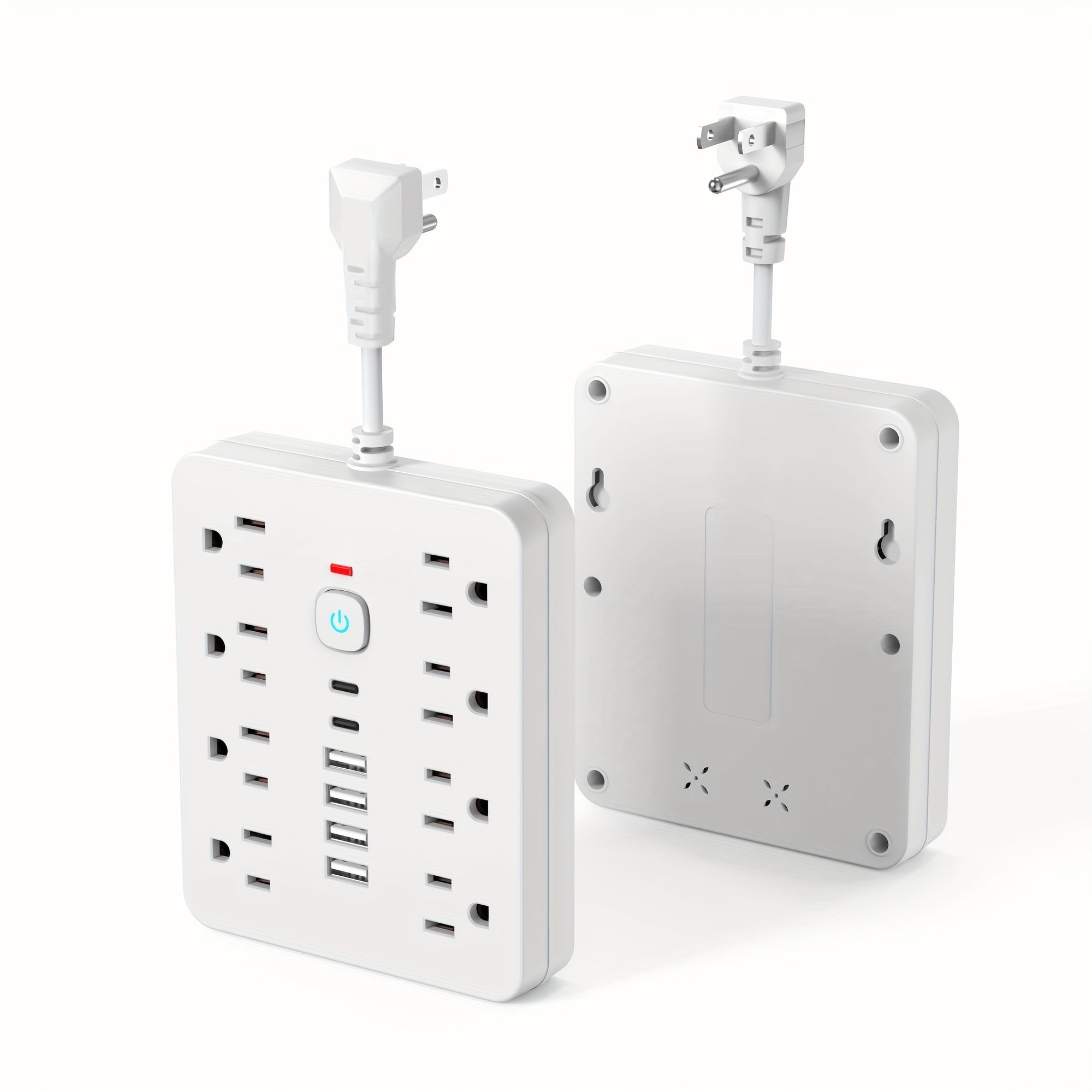 14-in-1 Power Strip Wall Mount – 8 Spacious AC Outlets, 6 USB Ports (2 USB-C), Overload Protection, One-Touch Master Switch, Extension Cord for Home Office & Den